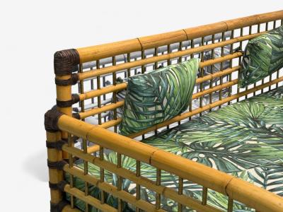 Studio Smania Italian Modern Bamboo Cane Fabric Sofa Italy 1970s