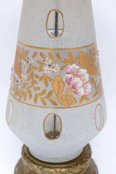 Stunning 1950s Pair of Fenton Coin Dot Frosted Glass Table Lamps
