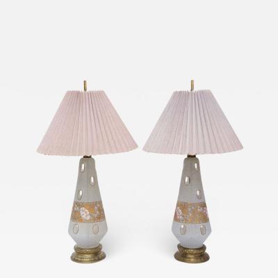 Stunning 1950s Pair of Fenton Coin Dot Frosted Glass Table Lamps