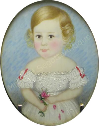 Stunning American School Portrait Miniature of Child