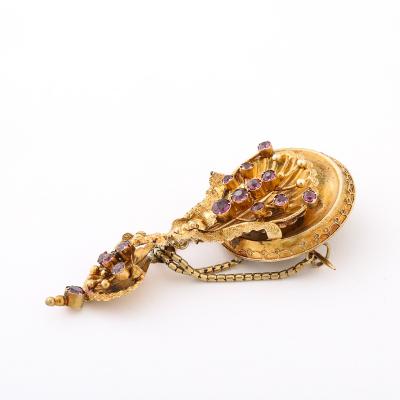 Stunning Antique Georgian Floral 10K Gold Brooch W Round Cut Amethysts
