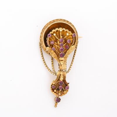 Stunning Antique Georgian Floral 10K Gold Brooch W Round Cut Amethysts