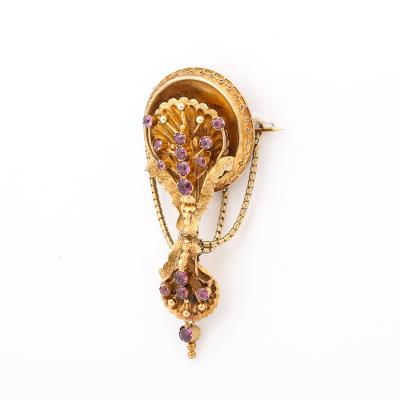 Stunning Antique Georgian Floral 10K Gold Brooch W Round Cut Amethysts