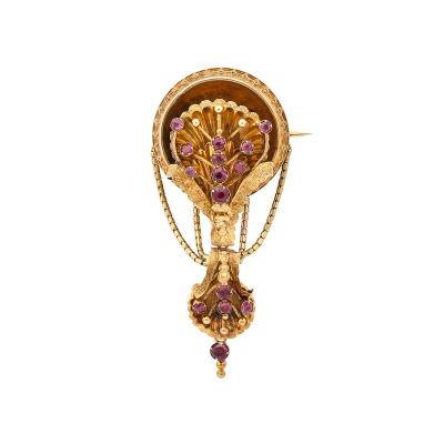 Stunning Antique Georgian Floral 10K Gold Brooch W Round Cut Amethysts
