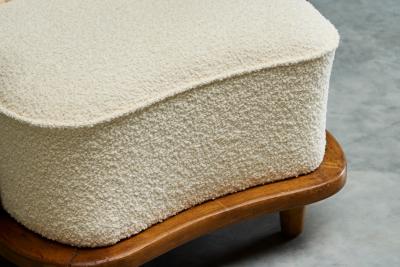 Stunning Art Deco Spindle Back Lounge Chair in Solid Wood and Boucl 1940s