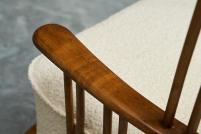 Stunning Art Deco Spindle Back Lounge Chair in Solid Wood and Boucl 1940s