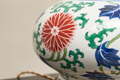 Stunning French Chinoiserie Table Lamp in Porcelain and Brass 1940s