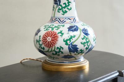 Stunning French Chinoiserie Table Lamp in Porcelain and Brass 1940s