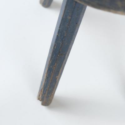 Stunning Hand Carved Folk Art Stool Grayish Blue Finland Late 1800s