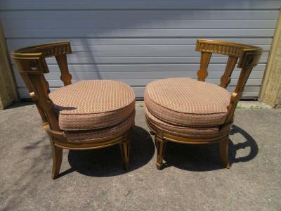 Stunning Pair Hollywood Regency Maison Jansen style Slipper Chairs