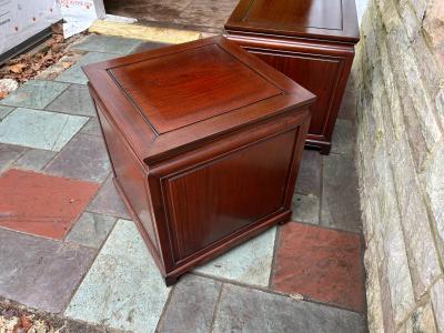 Stunning Pair Solid Rosewood Chinoiserie Nightstand End Table Mid Century