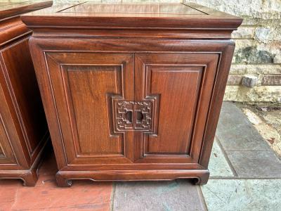 Stunning Pair Solid Rosewood Chinoiserie Nightstand End Table Mid Century