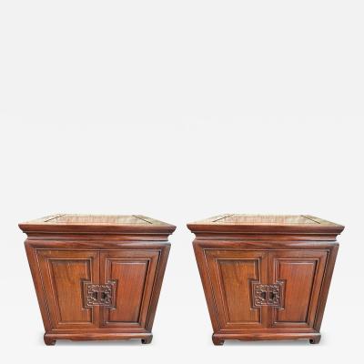 Stunning Pair Solid Rosewood Chinoiserie Nightstand End Table Mid Century