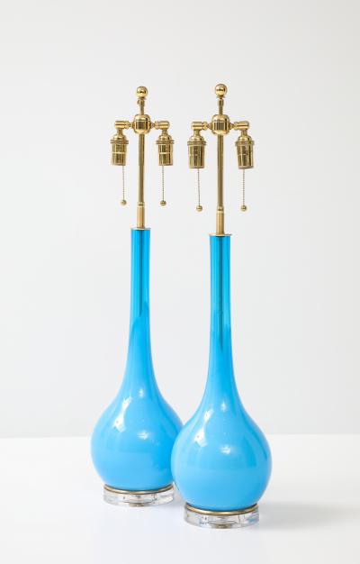 Stunning Pair of 1960s Blue Murano Glass Lamps