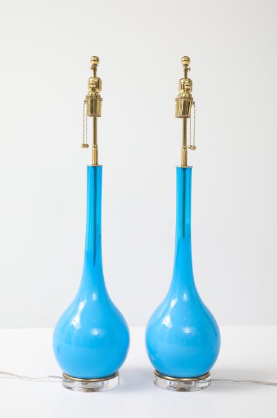 Stunning Pair of 1960s Blue Murano Glass Lamps