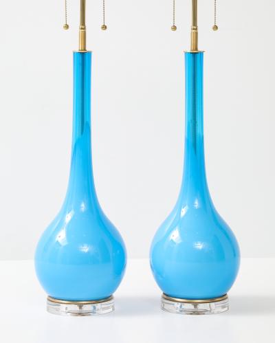 Stunning Pair of 1960s Blue Murano Glass Lamps