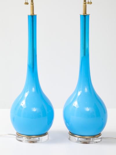 Stunning Pair of 1960s Blue Murano Glass Lamps