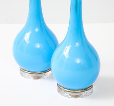 Stunning Pair of 1960s Blue Murano Glass Lamps