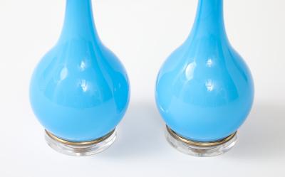 Stunning Pair of 1960s Blue Murano Glass Lamps