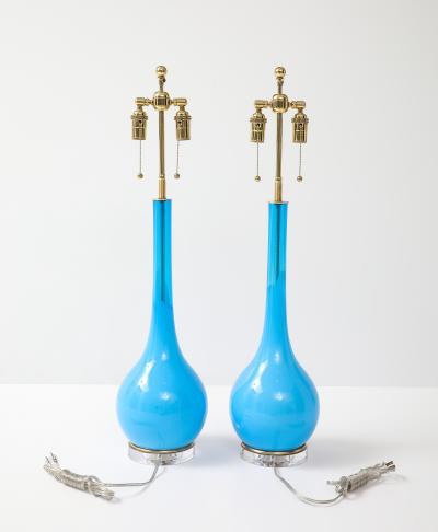 Stunning Pair of 1960s Blue Murano Glass Lamps
