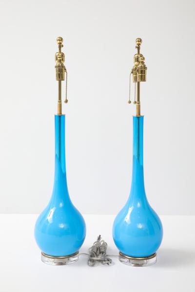 Stunning Pair of 1960s Blue Murano Glass Lamps