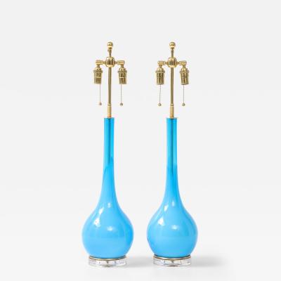 Stunning Pair of 1960s Blue Murano Glass Lamps