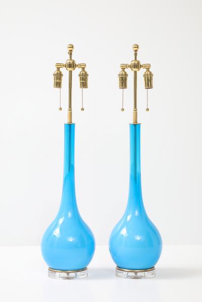 Stunning Pair of 1960s Blue Murano Glass Lamps