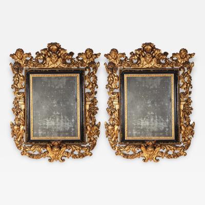 Stunning Pair of Carved Italian Giltwood Mirrors 17th Century