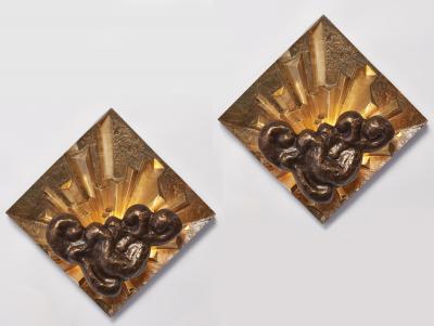 Stunning Pair of Cast Bronze Sconces France 1970s