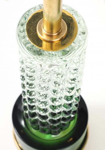 Stunning Pair of Emerald and Clear Crystal Lamps