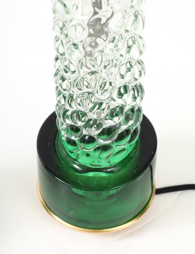 Stunning Pair of Emerald and Clear Crystal Lamps