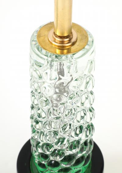 Stunning Pair of Emerald and Clear Crystal Lamps