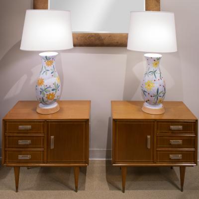 Stunning Pair of Italian Bedside Tables in Mahogany with Brass Accents 1950s
