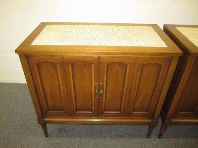 Stunning Pair of Mosaic Top Mid Century Modern Nightstands