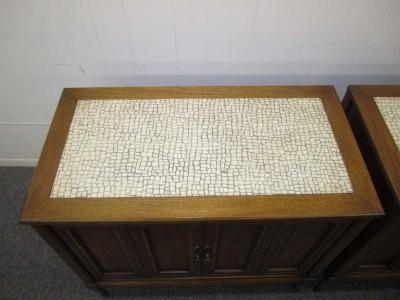 Stunning Pair of Mosaic Top Mid Century Modern Nightstands
