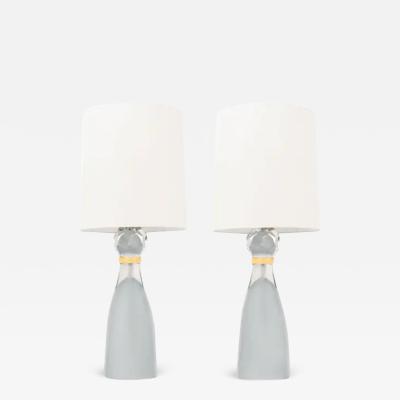 Stunning Pair of Murano Sommerso Gray Sanded Glass Brilli Table Lamps