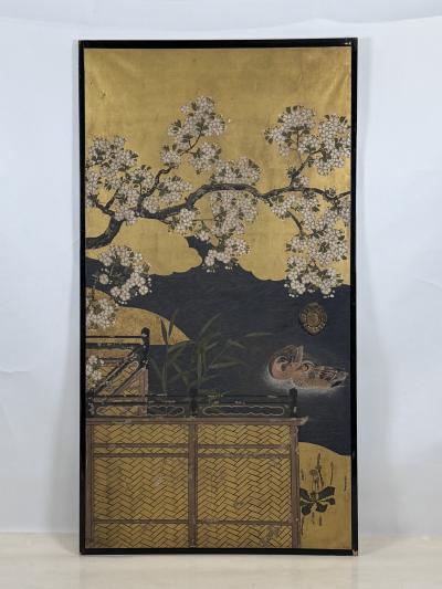 Stunning Set of Four 19th Century Edo Period Fusuma Door Decorative Panels