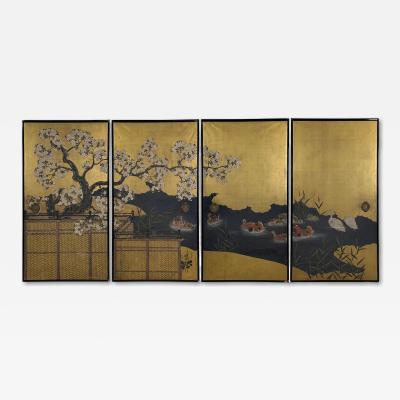 Stunning Set of Four 19th Century Edo Period Fusuma Door Decorative Panels