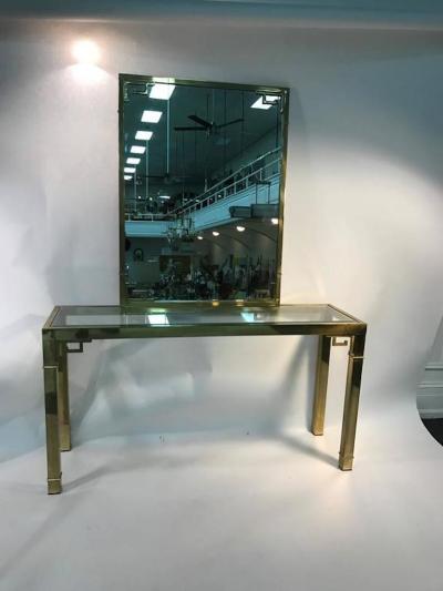 Stunning Solid Brass Italian Mirror and Console Table with Greek Key Design