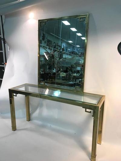 Stunning Solid Brass Italian Mirror and Console Table with Greek Key Design