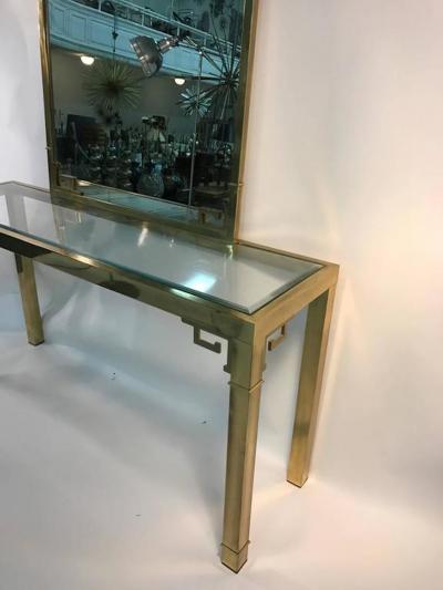 Stunning Solid Brass Italian Mirror and Console Table with Greek Key Design