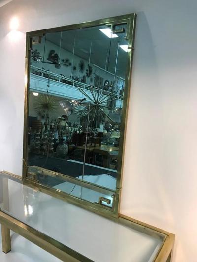Stunning Solid Brass Italian Mirror and Console Table with Greek Key Design
