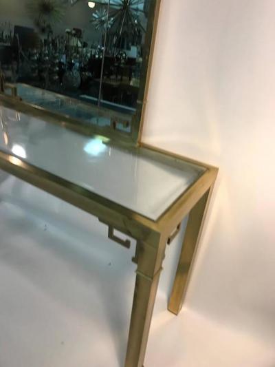 Stunning Solid Brass Italian Mirror and Console Table with Greek Key Design