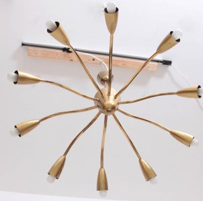 Stunning Sputnik Brass Chandelier with Ten Arms Italy 1950s