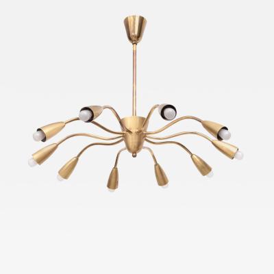 Stunning Sputnik Brass Chandelier with Ten Arms Italy 1950s