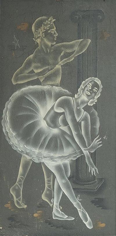 Stunning and Large Ballet Themed Art Deco Art Panel 1940s