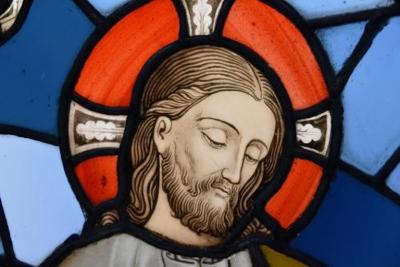 Stunning large scale 19thc earlier stained glass triptych