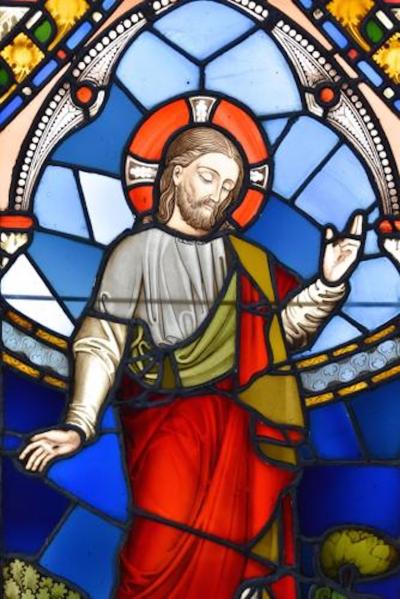 Stunning large scale 19thc earlier stained glass triptych