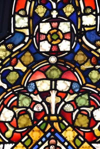 Stunning large scale 19thc earlier stained glass triptych