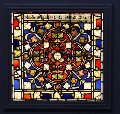 Stunning large scale 19thc earlier stained glass triptych